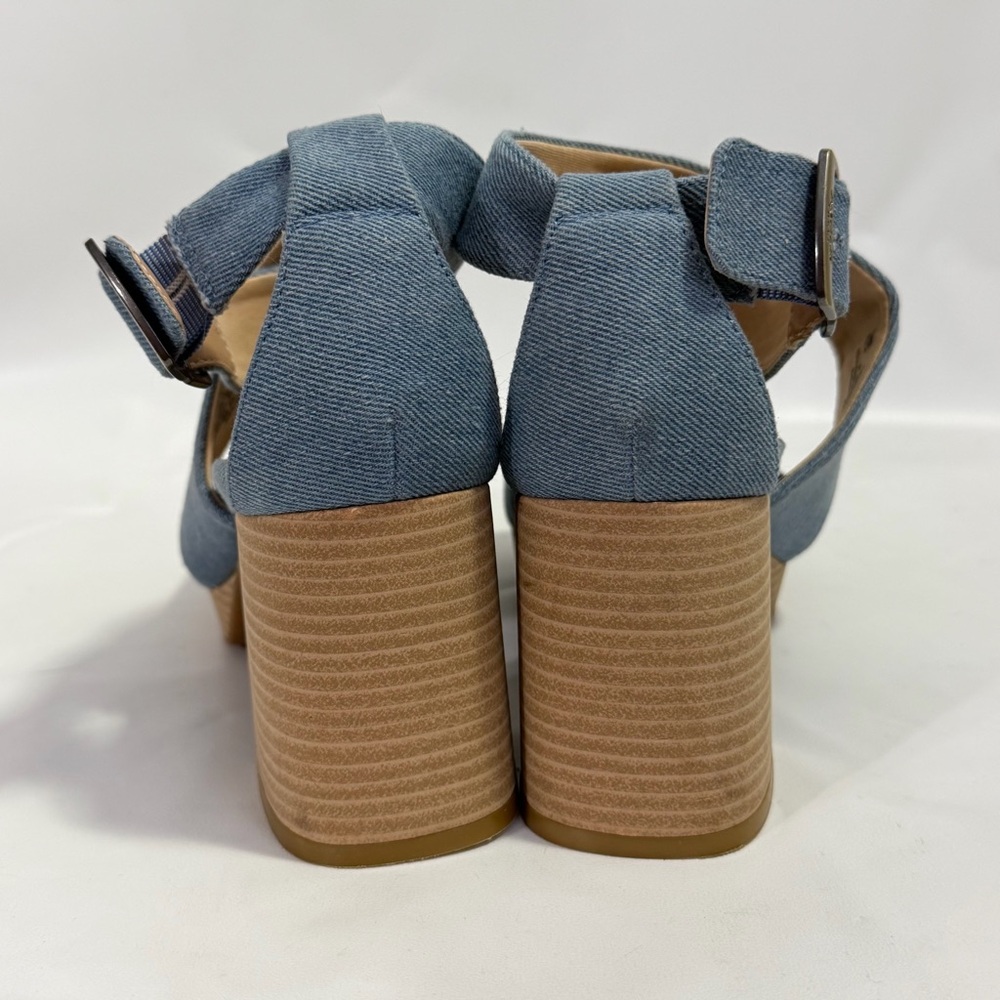 Dr Scholl’s Platform Chunky Heels Ankle Strap Sandals 8 M Blue Denim - Picture 11 of 15